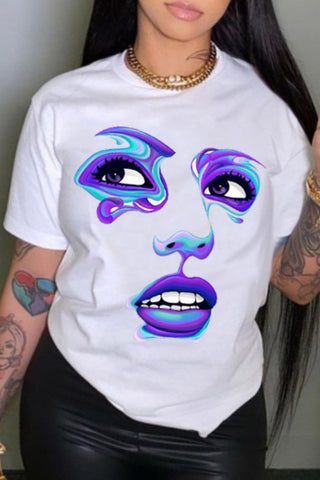 Casual Print Basic O Neck T-Shirts