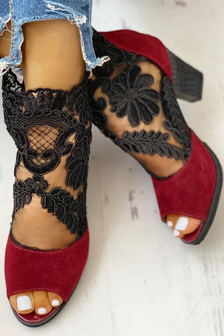 Lace Mesh High-Heeled Sandals Shoes