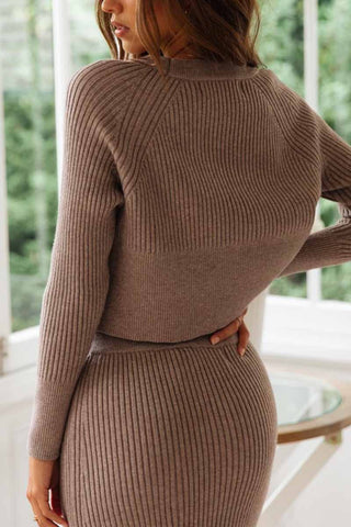 Knitted Solid Color Sweater Skirt Suit