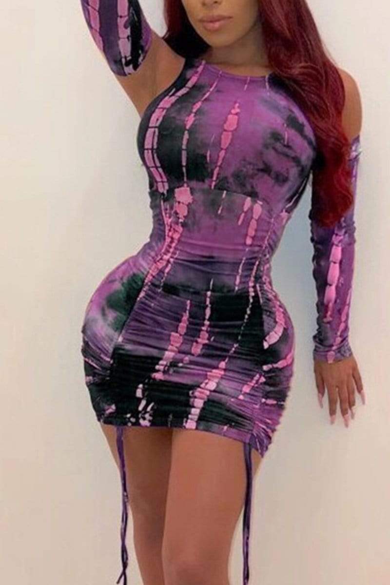 Fashion Sexy Tie-Dyed Print Off-Shoulder Dress