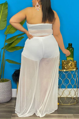 Rodress-freeshipping-see-through-plus-size-lace-up-strapless-top-pants