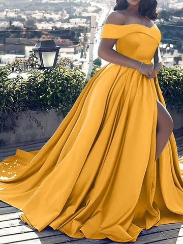 [Pre-Sale] Plus Size Solid Elegant Off The Shoulder Split Maxi Dress