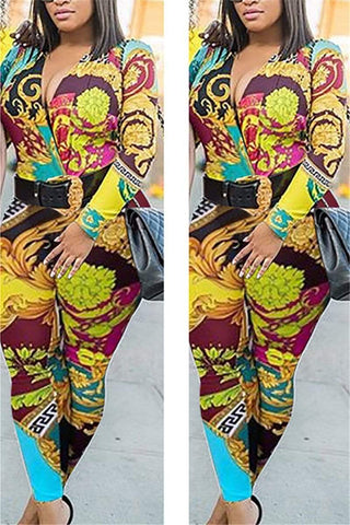 Sexy Print Long Sleeve Tight-Fit Jumpsuit