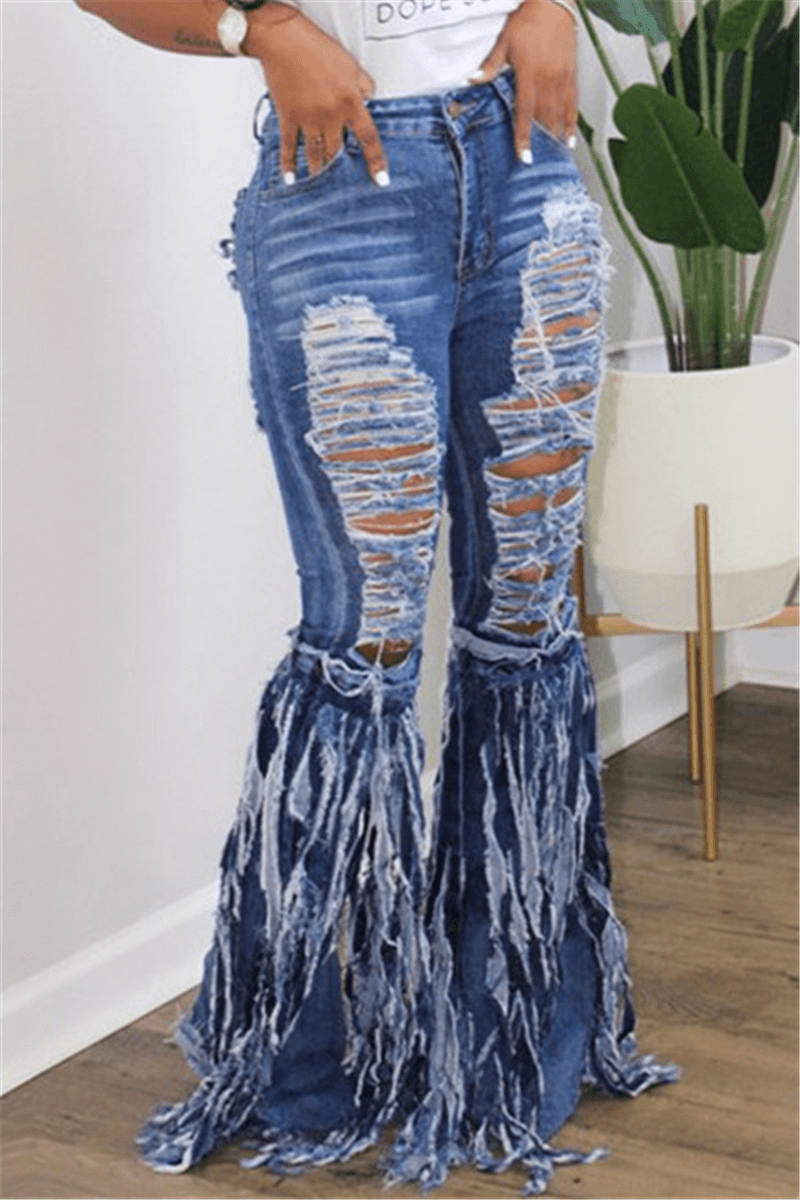 Fashion Sexy Regular Patchwork Jeans