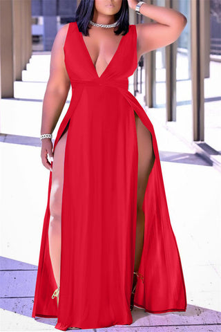 Online-clothing-plus-size-high-opening-sleeveless-maxi-dresses