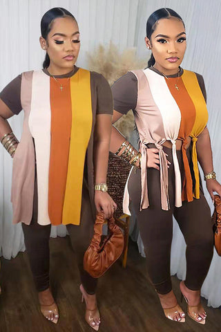 Free-shipping-online-clothing-plus-size-o-neck-colorblock-fringe-two-piece-set