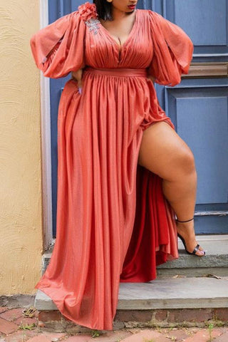 Online-clothing-plus-size-plain-dresses-lantern-sleeve-dress