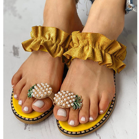 Casual Fruit Pineapple Ruffle Slippers Shoes