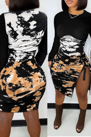 Online-clothing-plus-size-tie-dye-zipper-detail-ribbed-bodycon-mini-dress