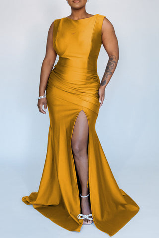 Online-clothing-plus-size-split-joint-round-neck-floor-length-maxi-dress
