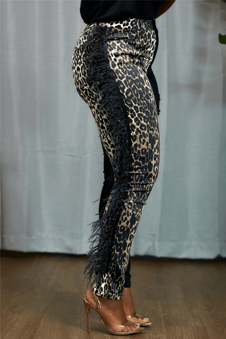 Fashion Casual Skinny Print Patchwork Trousers