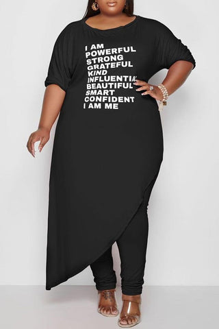 Free-shipping-online-clothing-pre-sale-plus-size-letter-print-o-neck-asymmetrical-top-pants-two-pieces-set