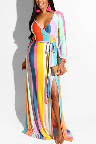 Fashion Sexy Striped Print  Long Sleeve Dress