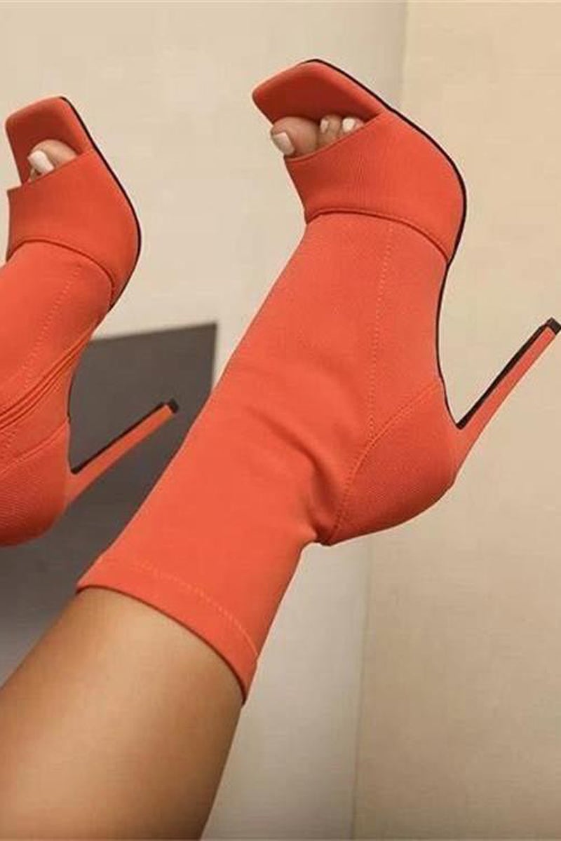 Square Toe Solid High Heels Booties