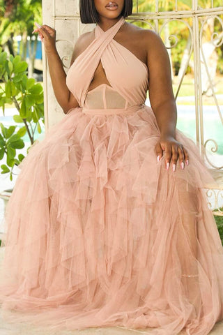 Online-clothing-plus-size-dresses-pink-backless-sleeveless-see-through-maxi-dress