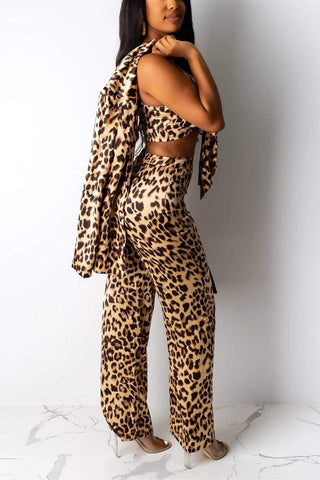 Fashion Trousers Tube-Top Leopard Three-Pieces Suit