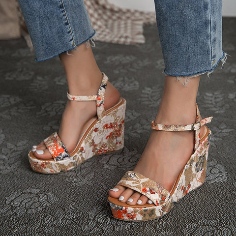 All Over Print Sandals Platform High Heels Sandals Shoes