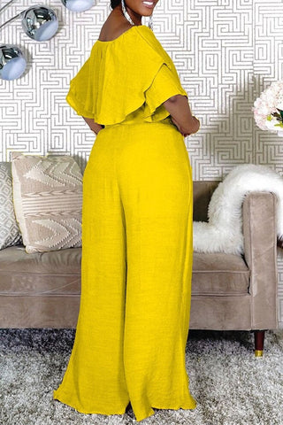 Free-shipping-online-clothing-plus-size-casual-solid-ruffle-off-shoulder-top-wide-leg-pant-two-piece-set