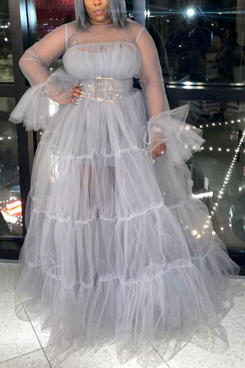 Online-clothing-plus-size-solid-sheer-ruffle-sleeve-maxi-dresses