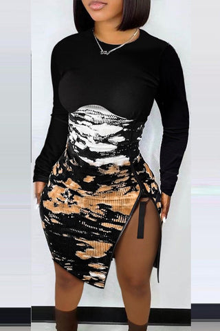 Online-clothing-plus-size-tie-dye-zipper-detail-ribbed-bodycon-mini-dress