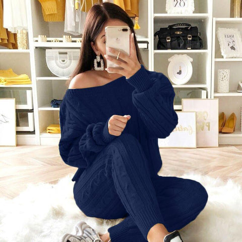 Free-shipping-online-clothing-plus-size-solid-long-sleeve-sweater-pants-two-pieces-set