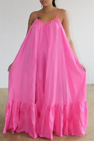 Casual Solid Backless Spaghetti Strap Loose Sling Dress
