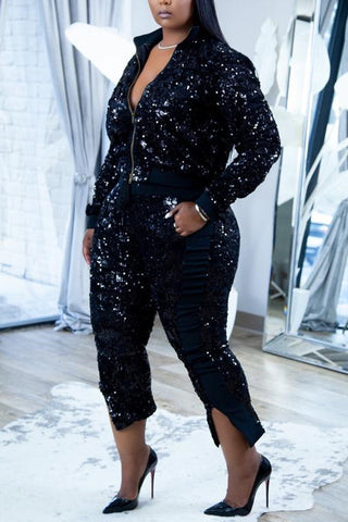 Free-shipping-online-clothing-pre-sale-plus-size-sequin-long-sleeve-jacket-front-slit-pants-two-pieces-set