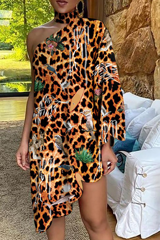 Casual Print Split Joint Halter Irregular Dress Dresses