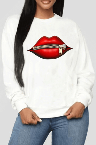 Fashion Casual Lips Printed Plus Size Tops