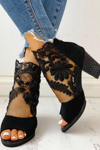 Lace Mesh High-Heeled Sandals Shoes