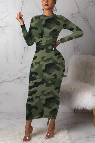 Fashion Sexy Long Sleeve Camouflage Dress