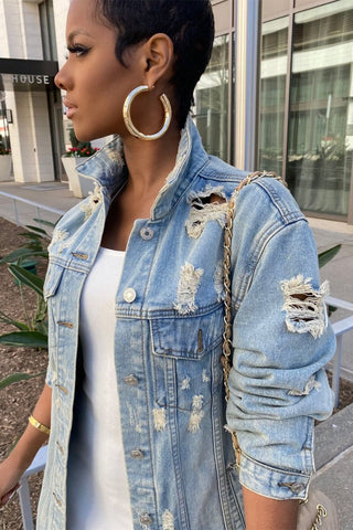 Online-clothing-plus-size-blue-casual-solid-ripped-turndown-collar-long-sleeve-regular-denim-jacket-coat