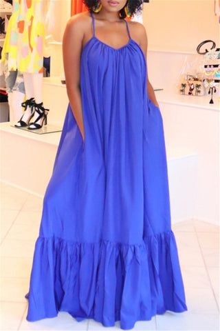 Casual Solid Backless Spaghetti Strap Loose Sling Dress