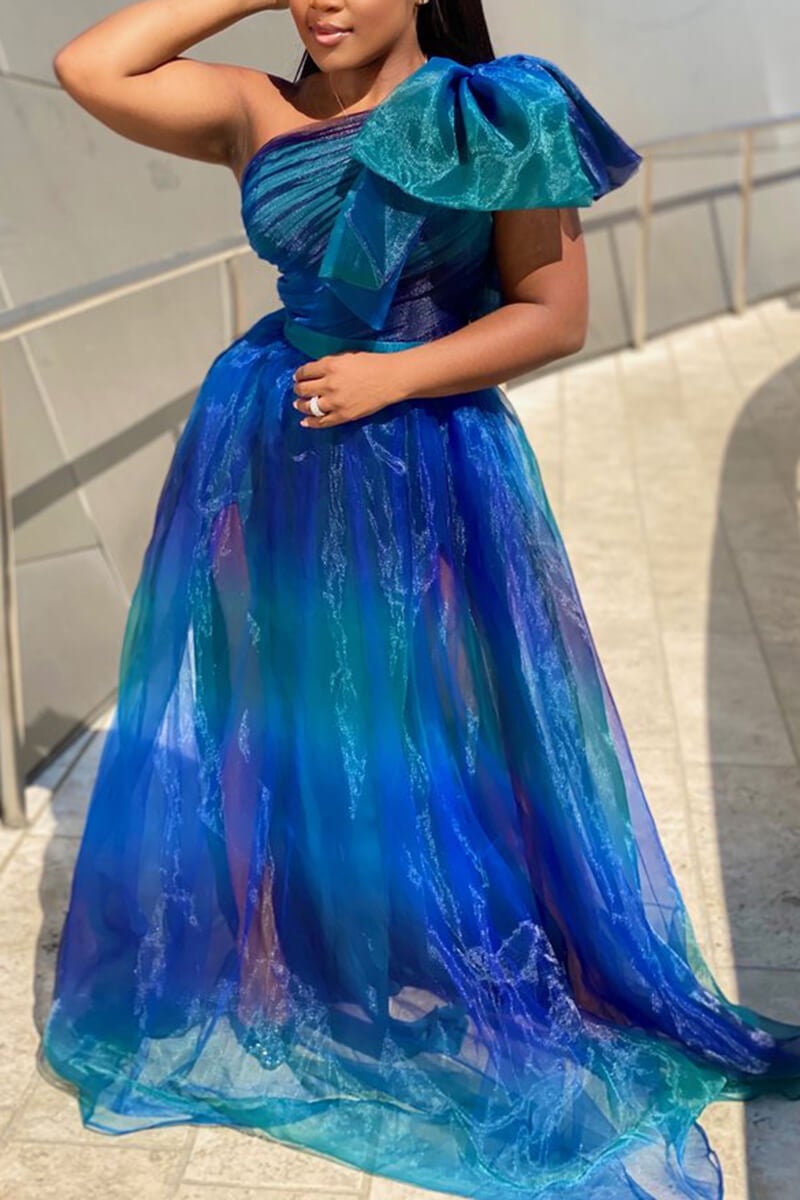 Plus Size Tulle Dresses Single Shoulder Bowknot
