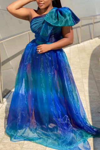 Plus Size Tulle Dresses Single Shoulder Bowknot