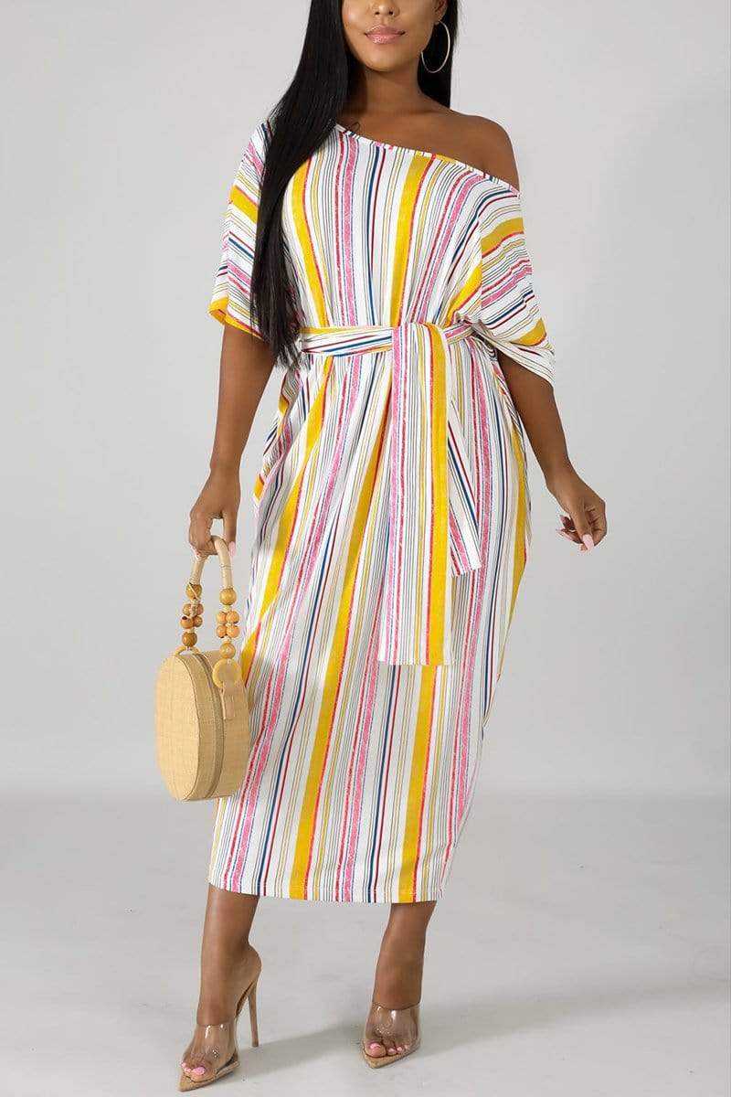 Fashion Casual Striped Printing Loose Dress