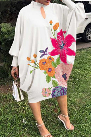Online-clothing-plus-size-casual-graphic-print-hollow-out-midi-dress