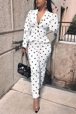 Fashion Casual Spotted Lady White Suit