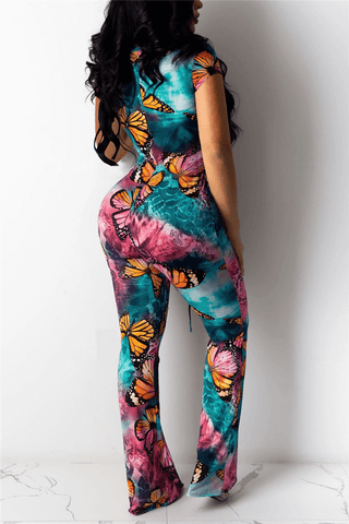 Sexy Butterfly Print Cutout Jumpsuit