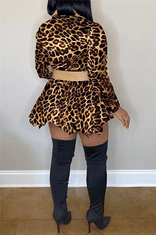 Fashion Sexy Leopard Print Asymmetrical Plus Size Dress