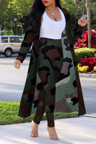 Plus Size All Over Print Midi Cardigan Two Piece Pants Set