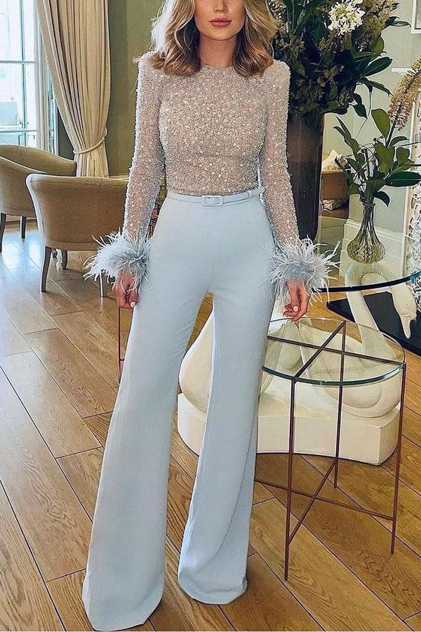 Rodress-dateoutfit-falloutfits-womenclothing-freeshiping-sale-ready-for-vegas-feather-detail-trim-sequin-jumpsuit