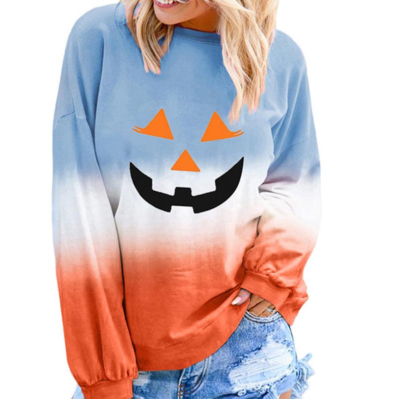 Halloween Gradient Pumpkin Print Pullover Sweatshirts