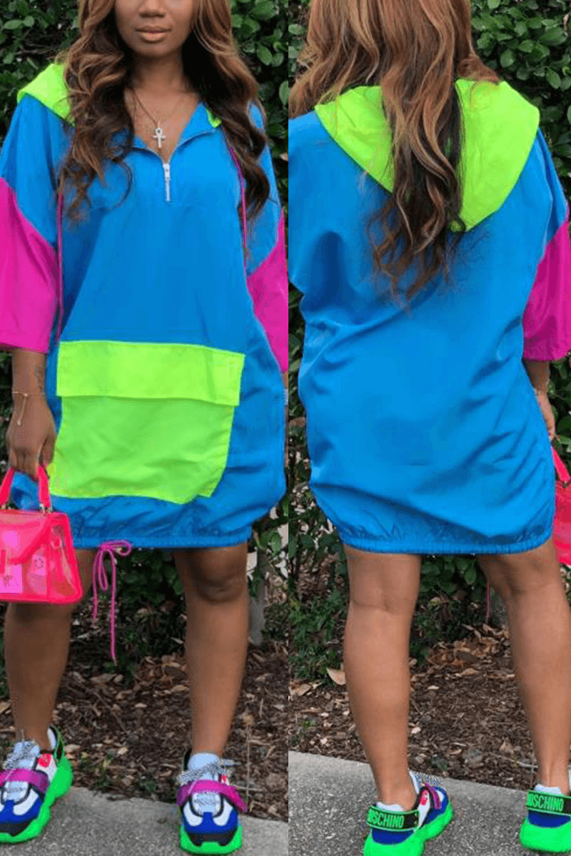Fashion Casual Hoodie Patchwork Plus Size Dress