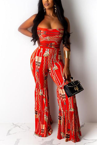 Fashion Sexy Printed Strapless Jumpsuit