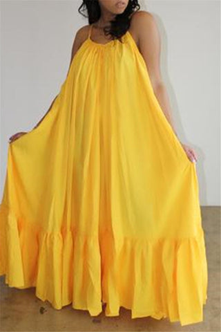 Casual Solid Backless Spaghetti Strap Loose Sling Dress