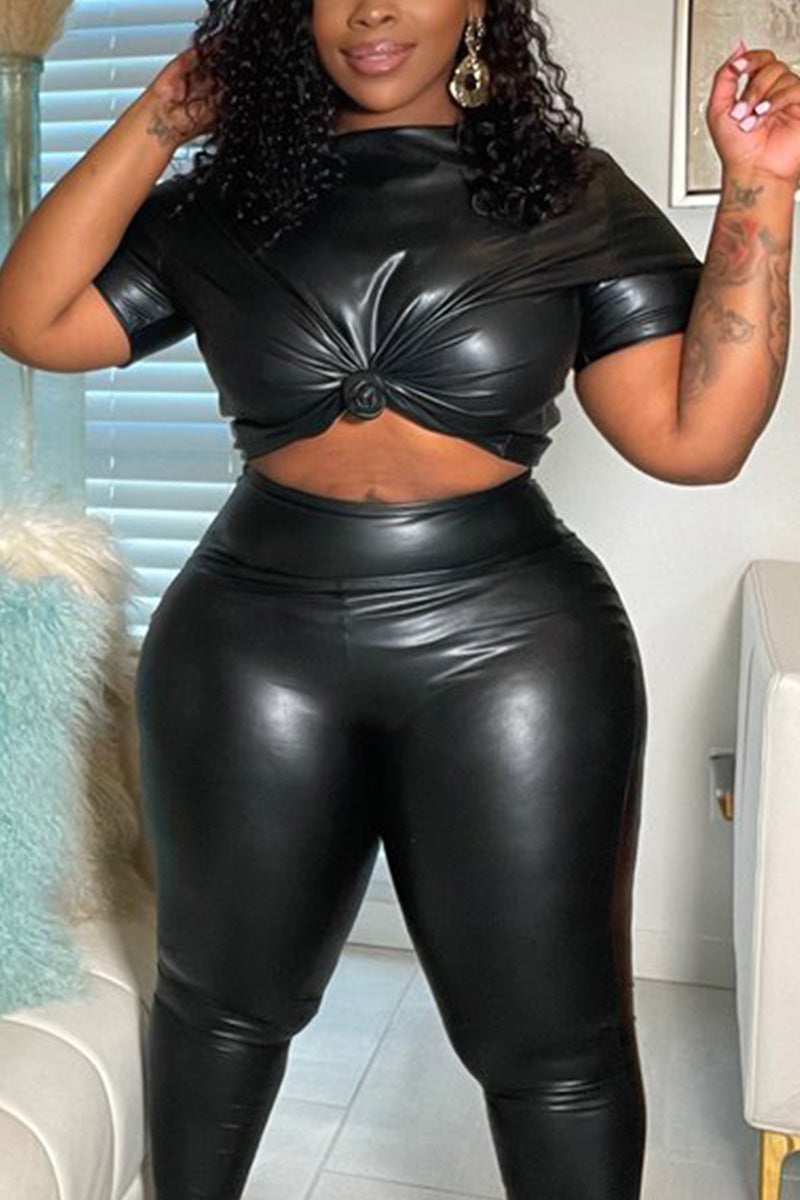 Free-shipping-online-clothing-pre-sale-plus-size-pu-leather-long-sleeve-solid-leggings-pants-two-pieces-set