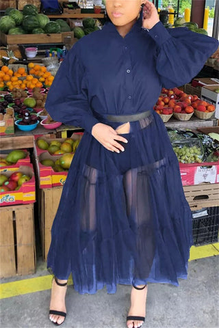 Online-clothing-plus-size-hide-casualmesh-without-belt-mandarin-collar-irregular-dresses
