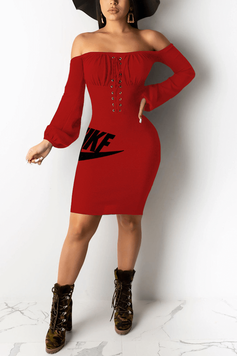 Fashion Sexy Lacing Letter Print Dresses