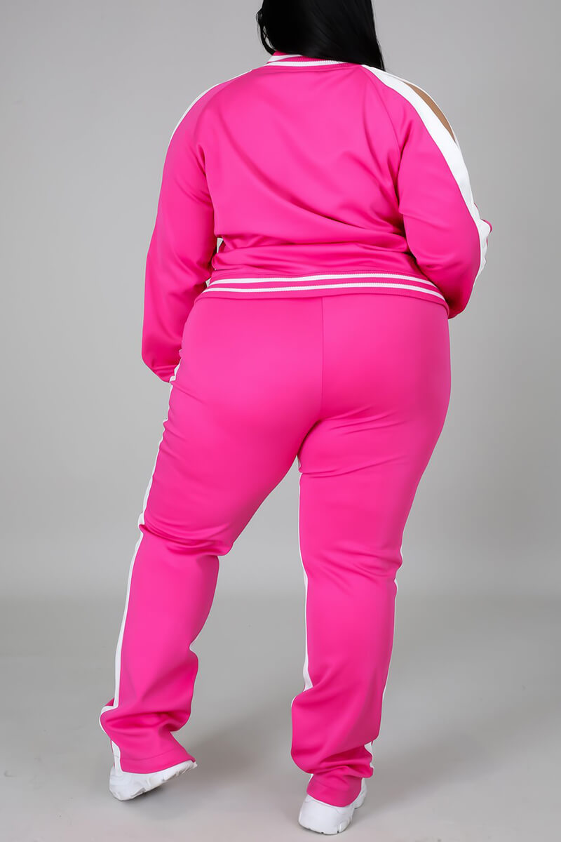 Free-shipping-online-clothing-plus-size-cold-shoulder-striped-top-slit-sweatpants-jogger-outfit-matching-set